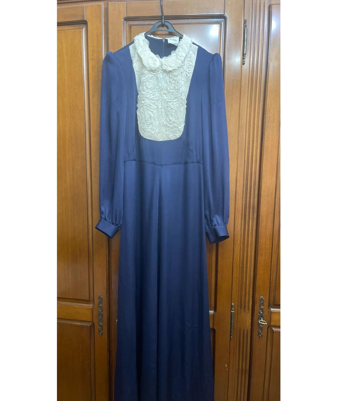 VILSHENKO Темно-синее шелковое вечернее платье, фото 5