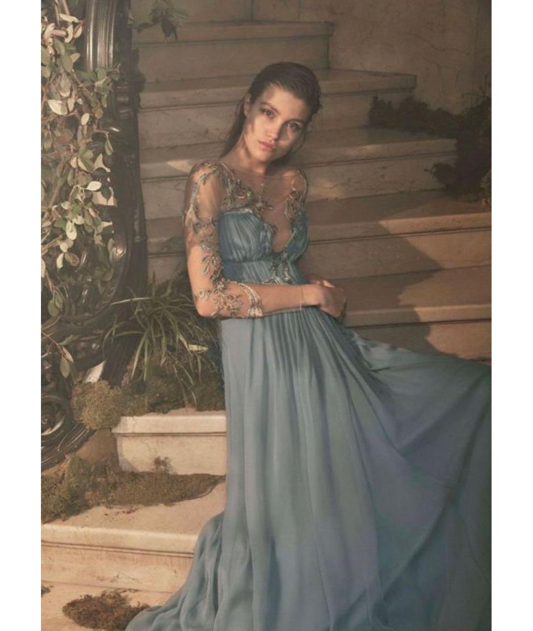 ALBERTA FERRETTI Голубое шелковое вечернее платье, фото 3