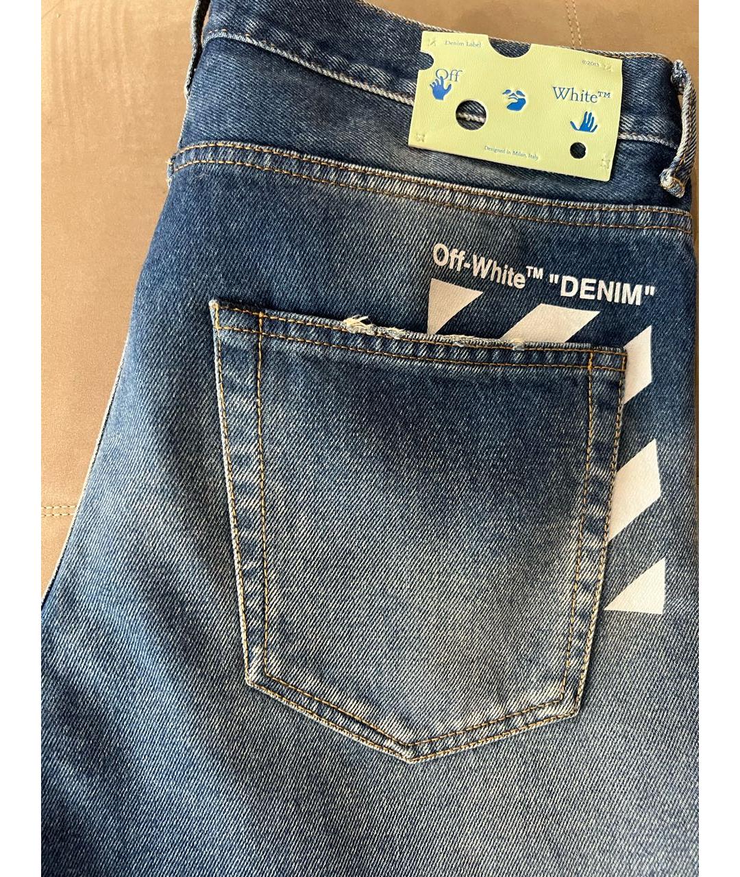 OFF-WHITE Синие хлопковые прямые джинсы, фото 6