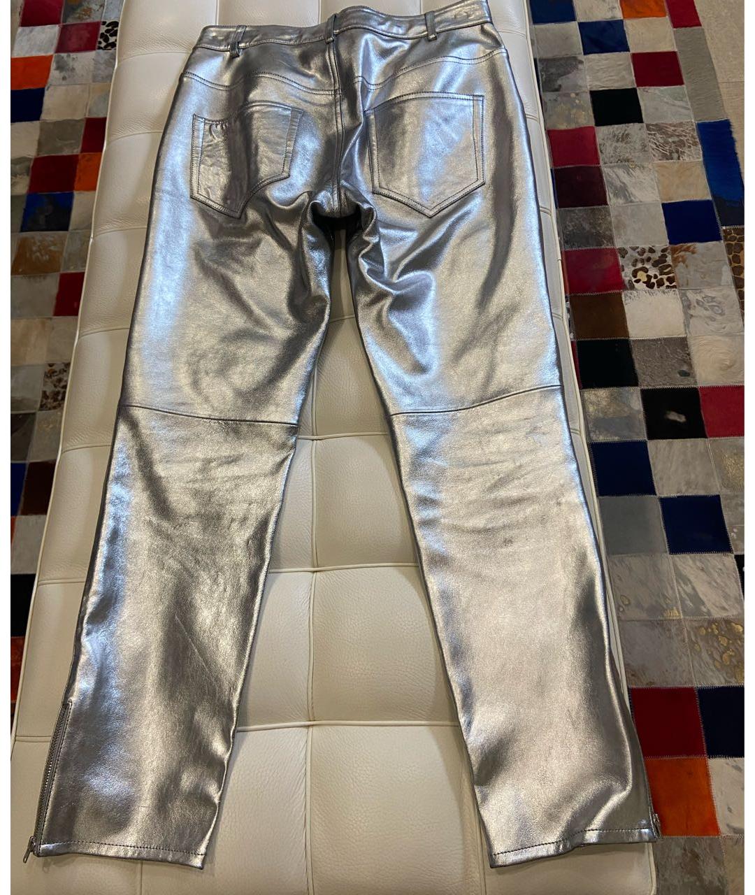 ISABEL MARANT Серебряные кожаные прямые брюки, фото 2