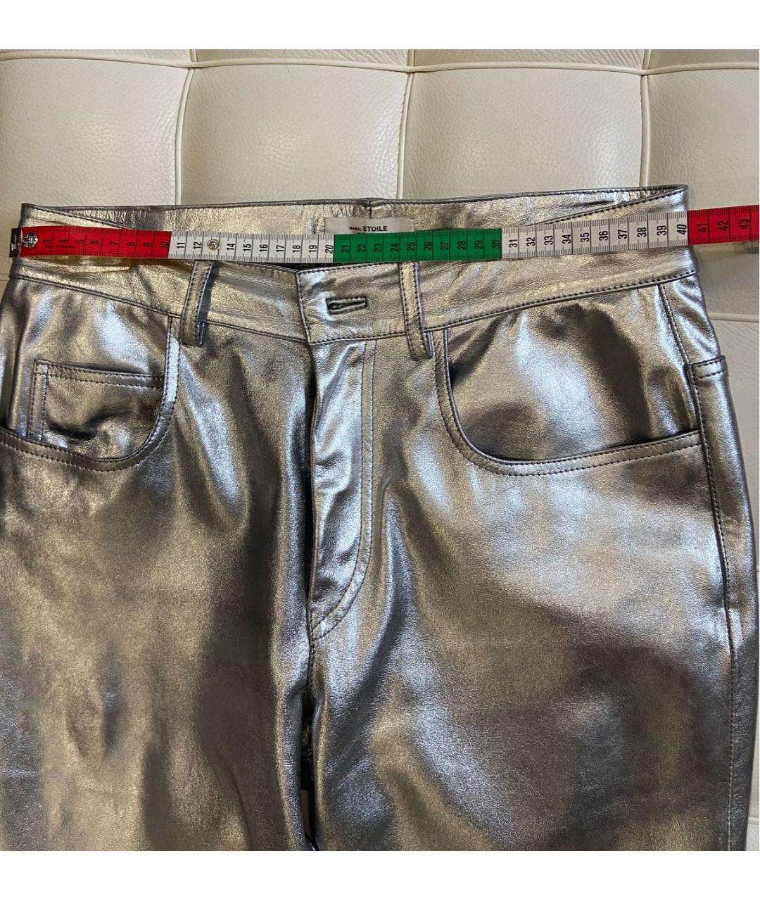 ISABEL MARANT Серебряные кожаные прямые брюки, фото 6