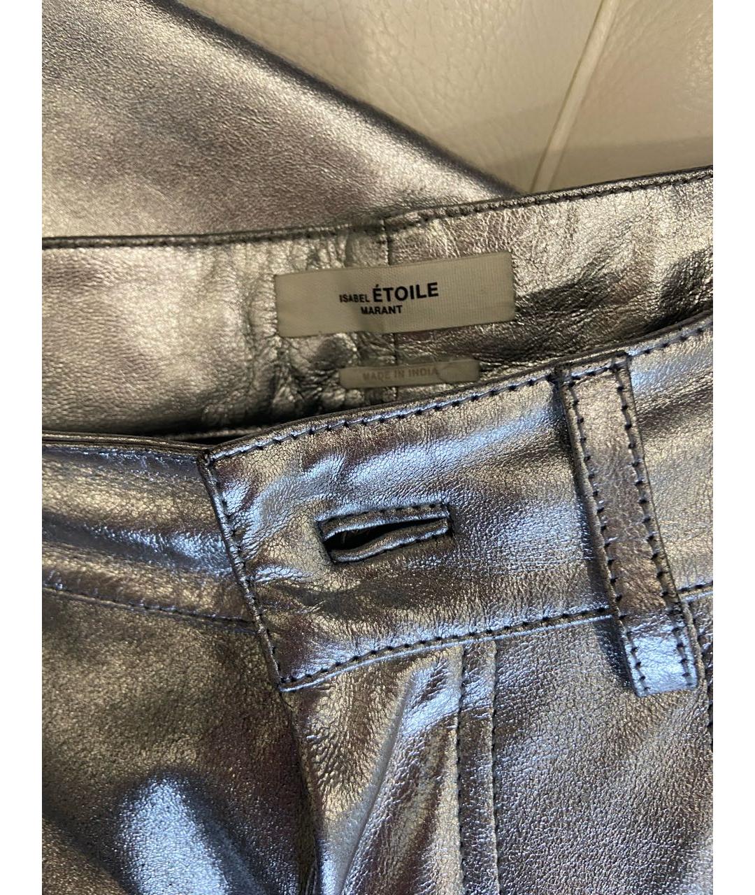 ISABEL MARANT Серебряные кожаные прямые брюки, фото 3