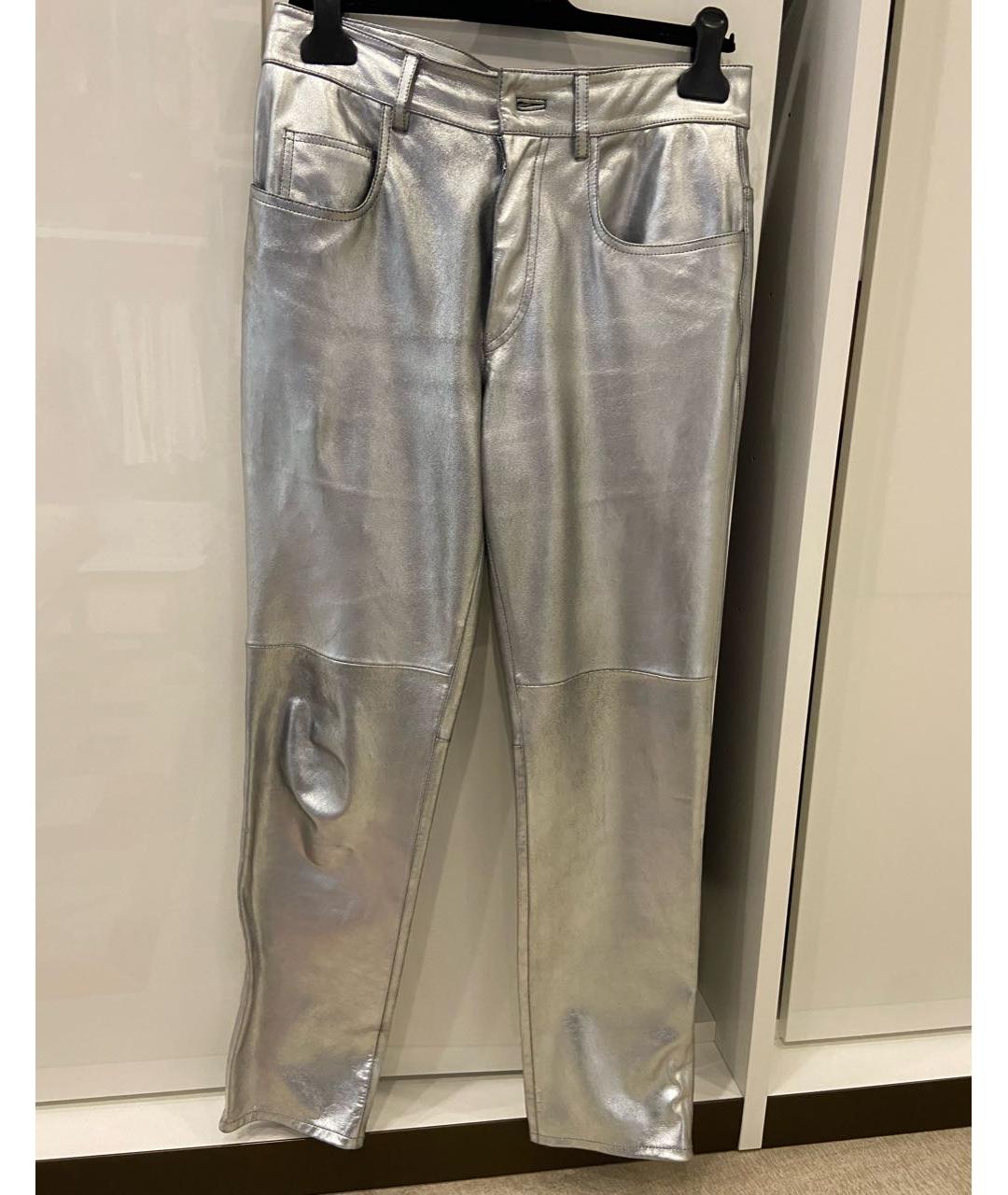 ISABEL MARANT Серебряные кожаные прямые брюки, фото 9