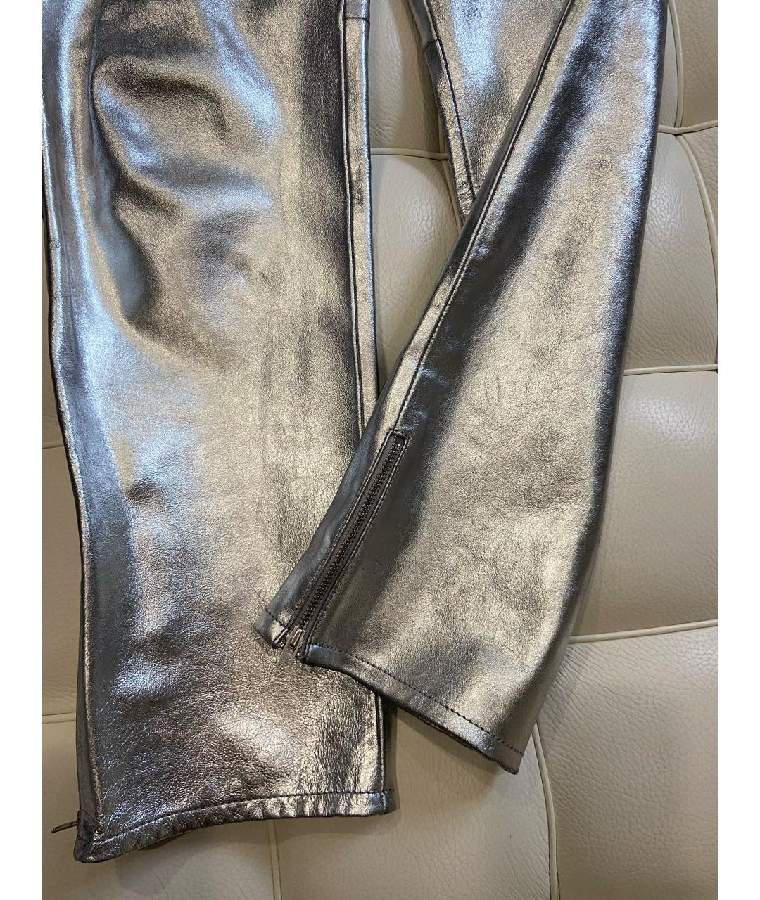 ISABEL MARANT Серебряные кожаные прямые брюки, фото 5