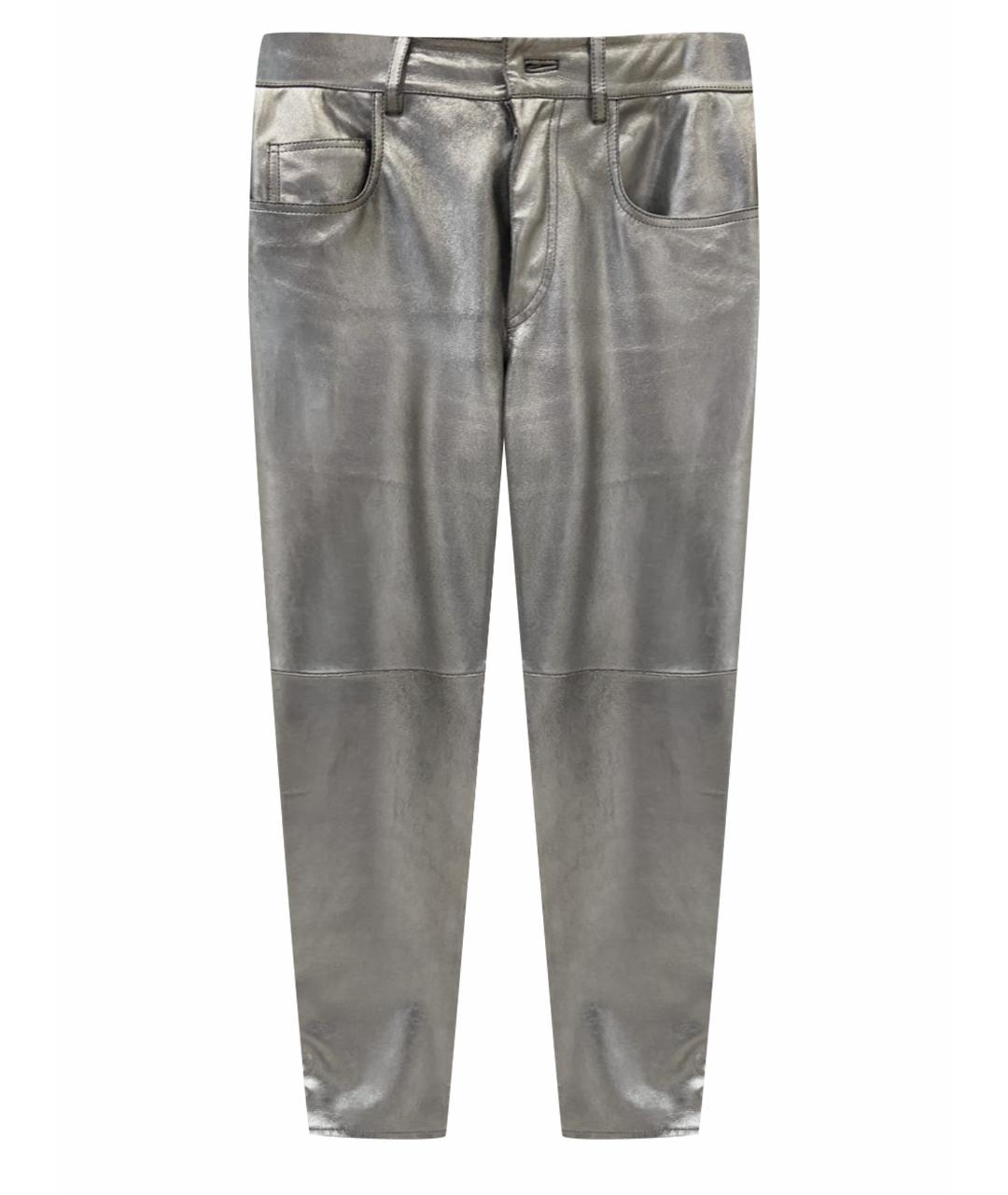 ISABEL MARANT Серебряные кожаные прямые брюки, фото 1