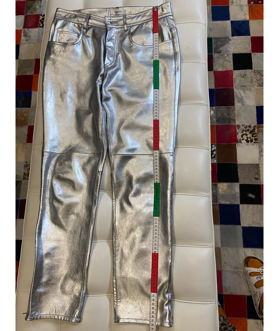 ISABEL MARANT Серебряные кожаные прямые брюки, фото 8