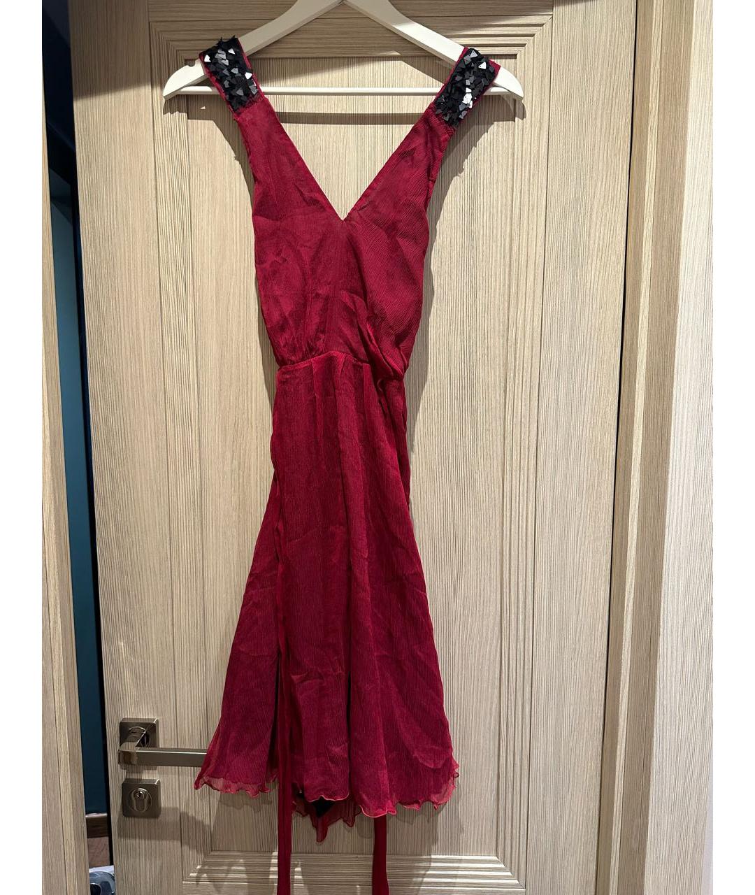 COSTUME NATIONAL Бордовое шелковое коктейльное платье, фото 6