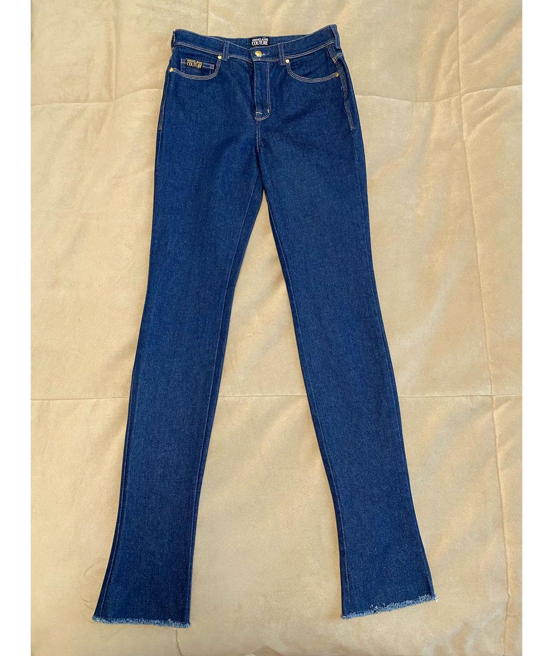 VERSACE JEANS COUTURE Темно-синие хлопко-эластановые прямые джинсы, фото 9