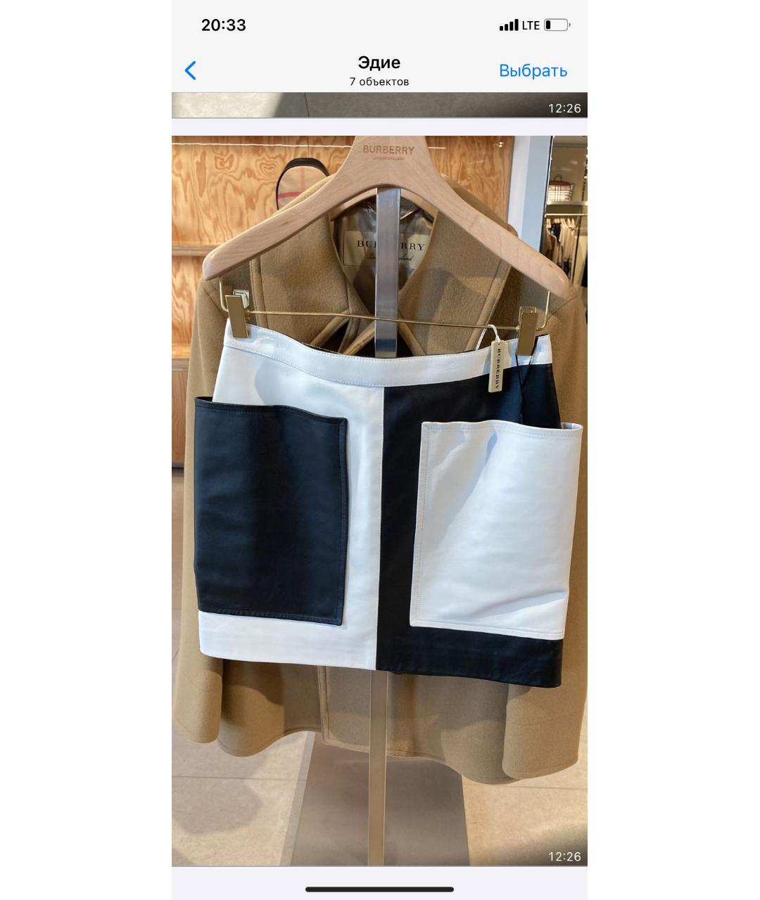 BURBERRY Черная кожаная юбка мини, фото 5