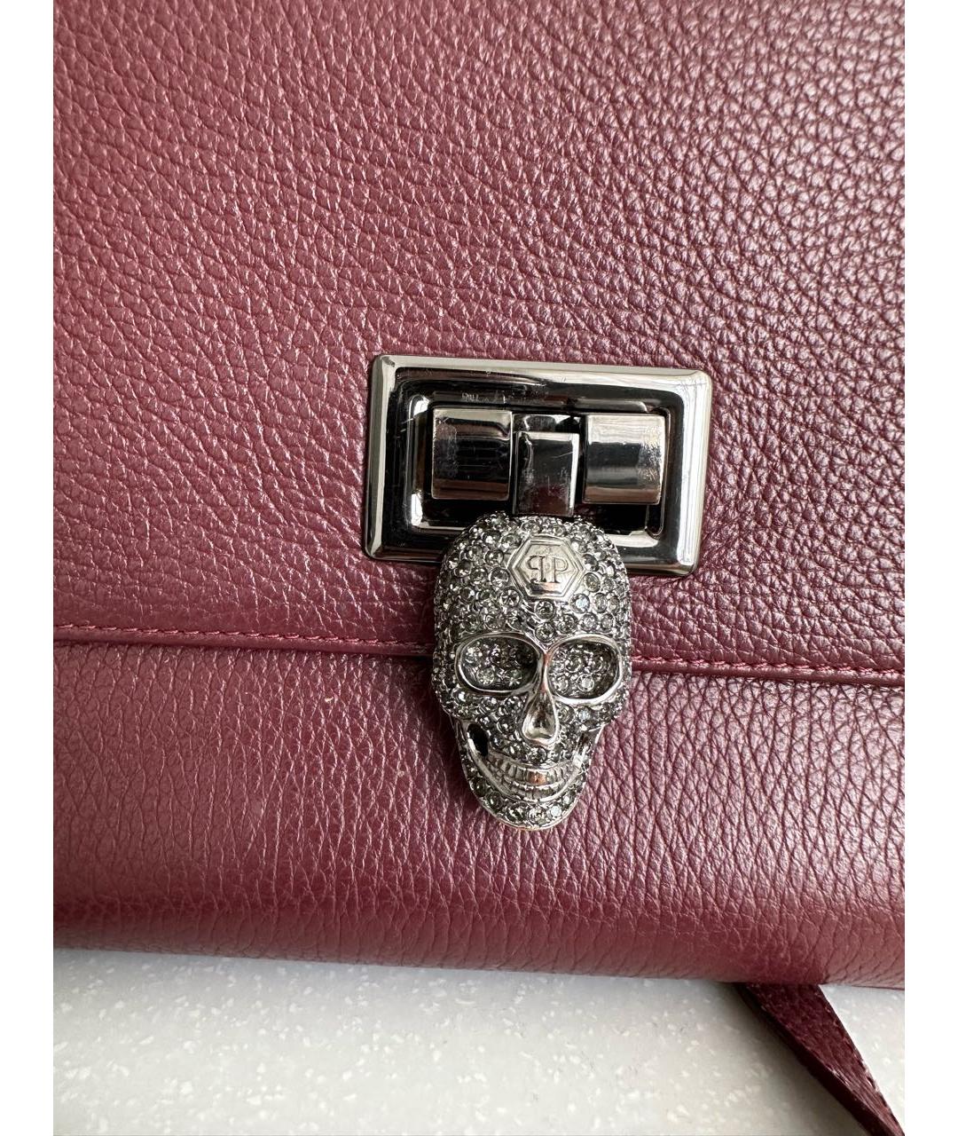 PHILIPP PLEIN Бордовая кожаная сумка с короткими ручками, фото 8
