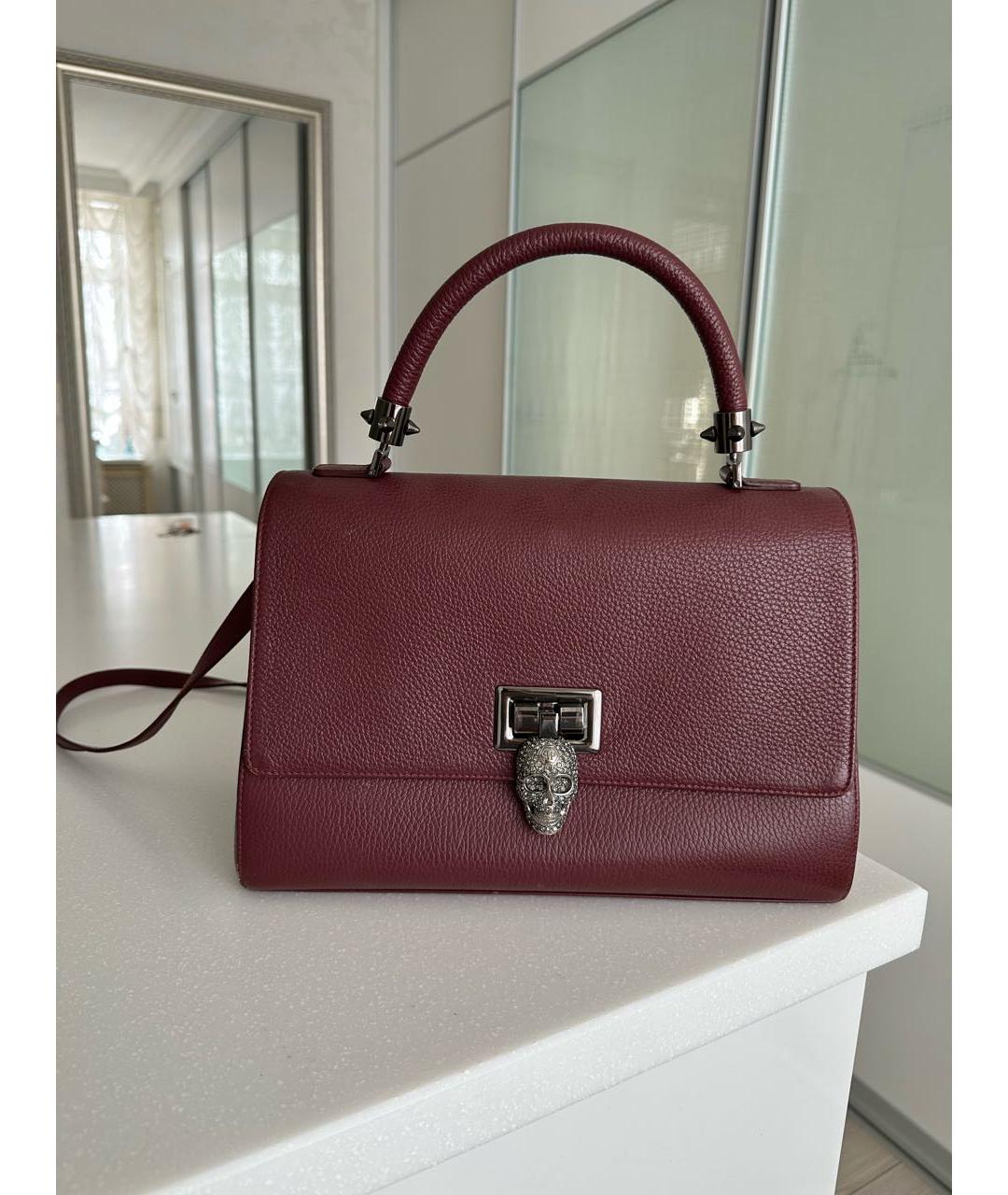 PHILIPP PLEIN Бордовая кожаная сумка с короткими ручками, фото 9