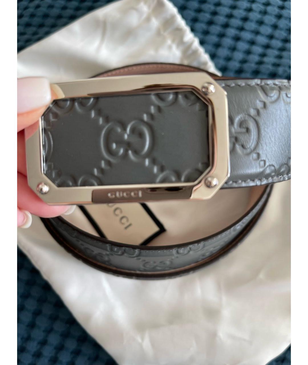 GUCCI Серый кожаный ремень, фото 2