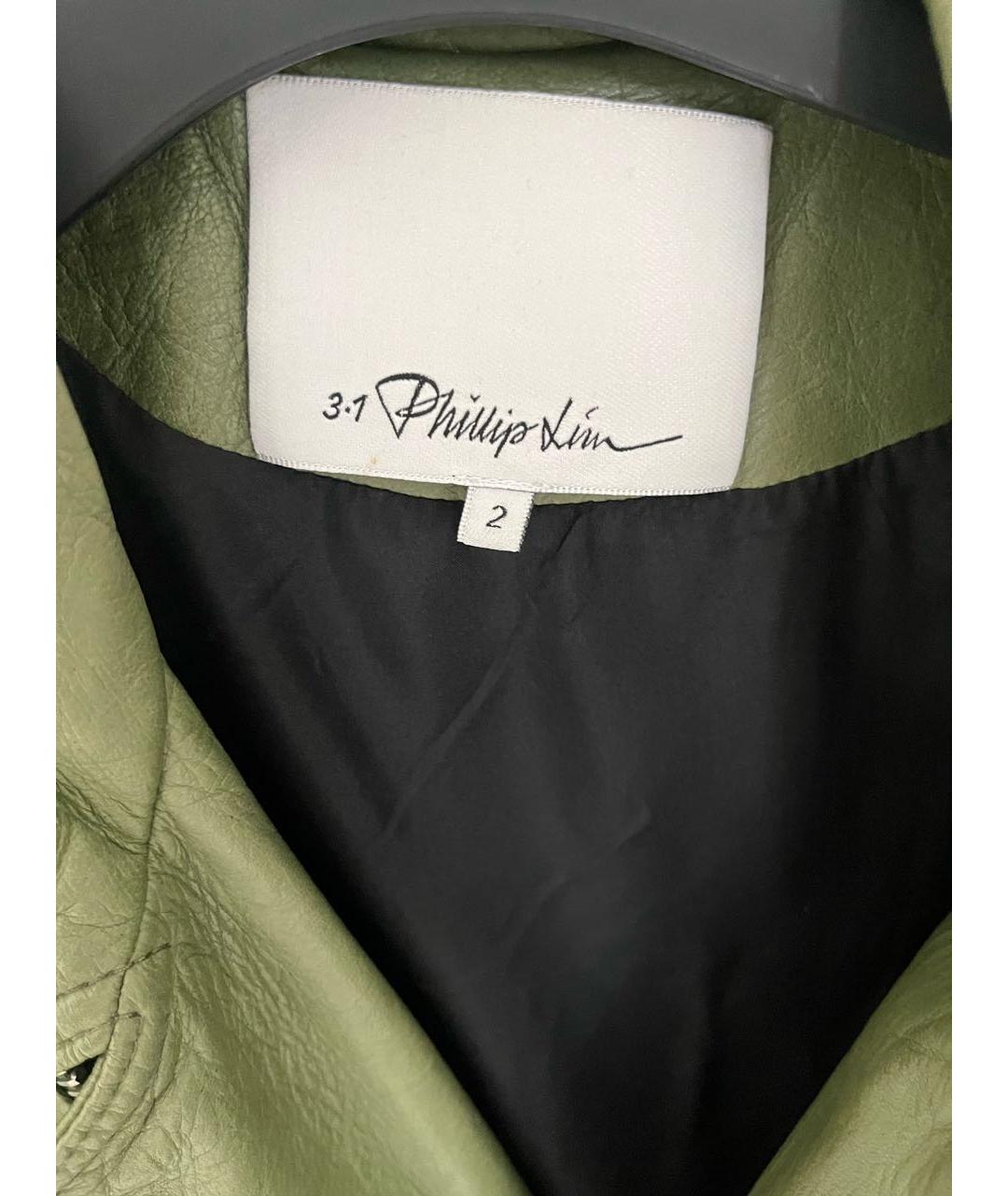3.1 PHILLIP LIM Зеленая кожаная куртка, фото 3