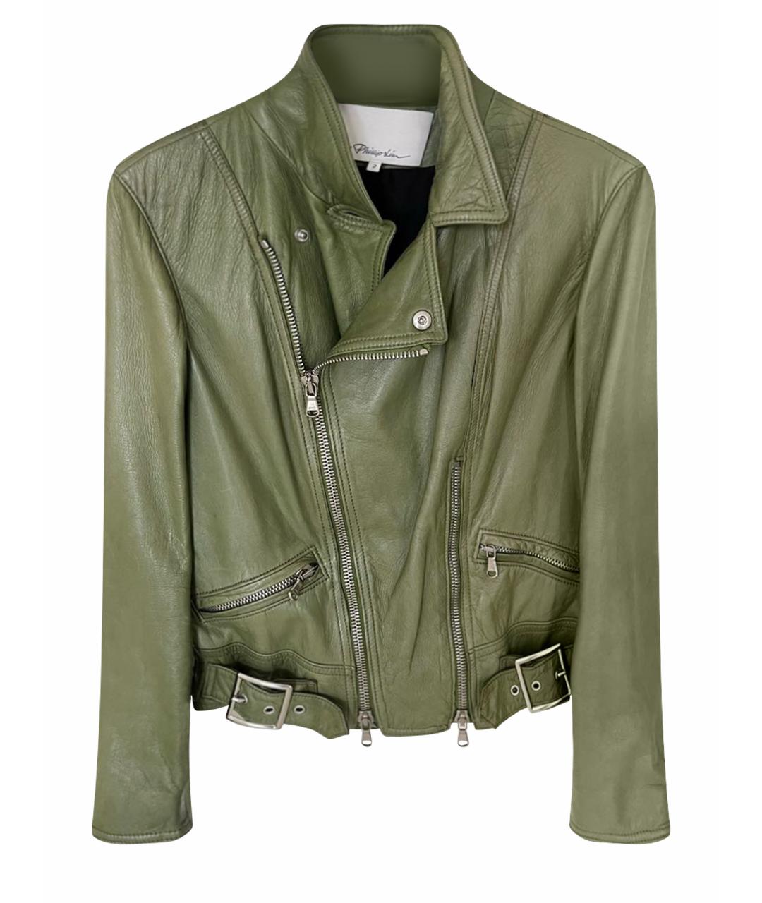3.1 PHILLIP LIM Зеленая кожаная куртка, фото 1