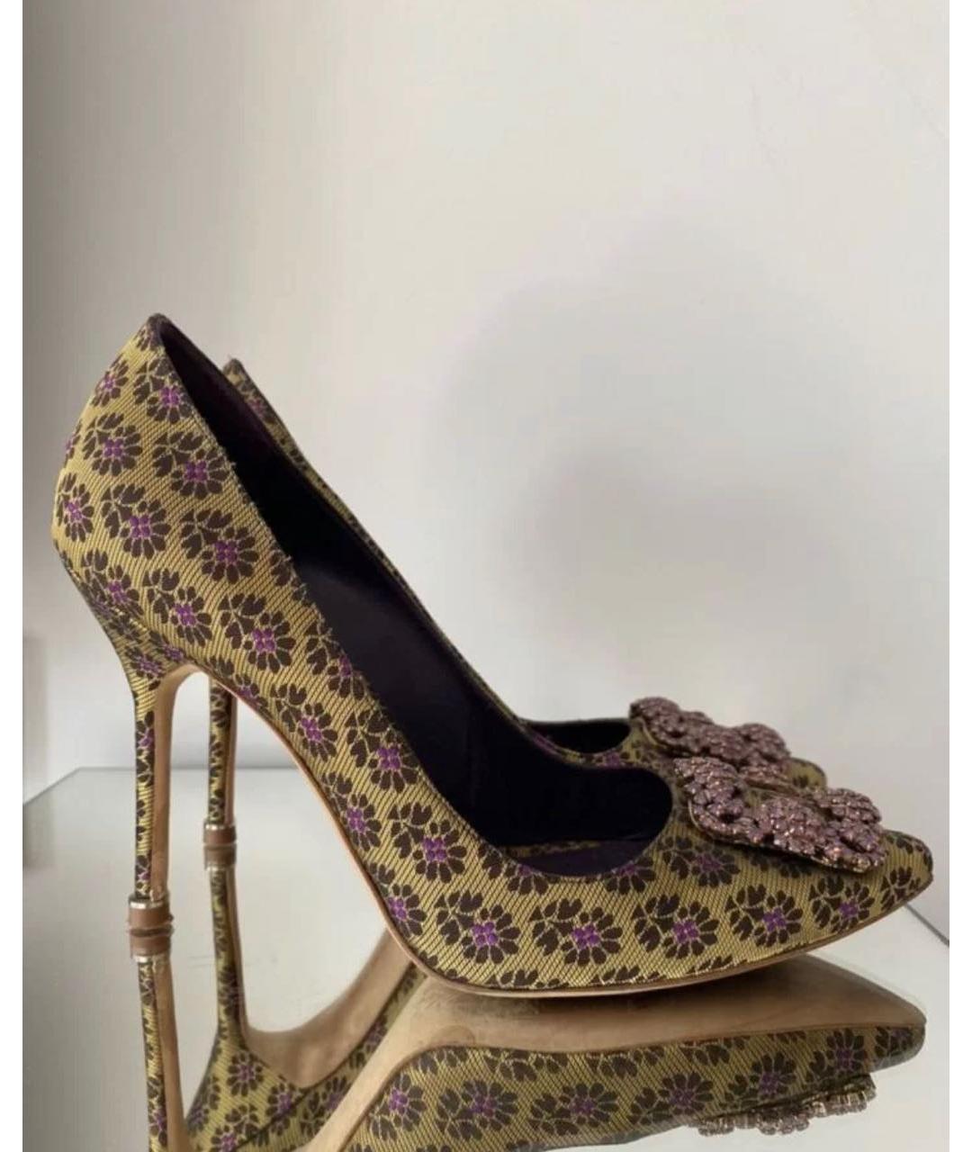 MANOLO BLAHNIK Горчичные текстильные туфли, фото 6