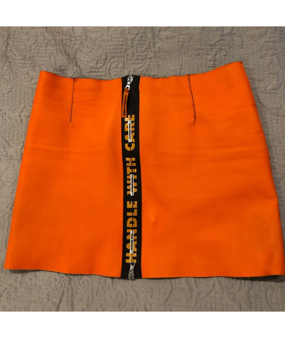 HERON PRESTON Оранжевая кожаная юбка мини, фото 4