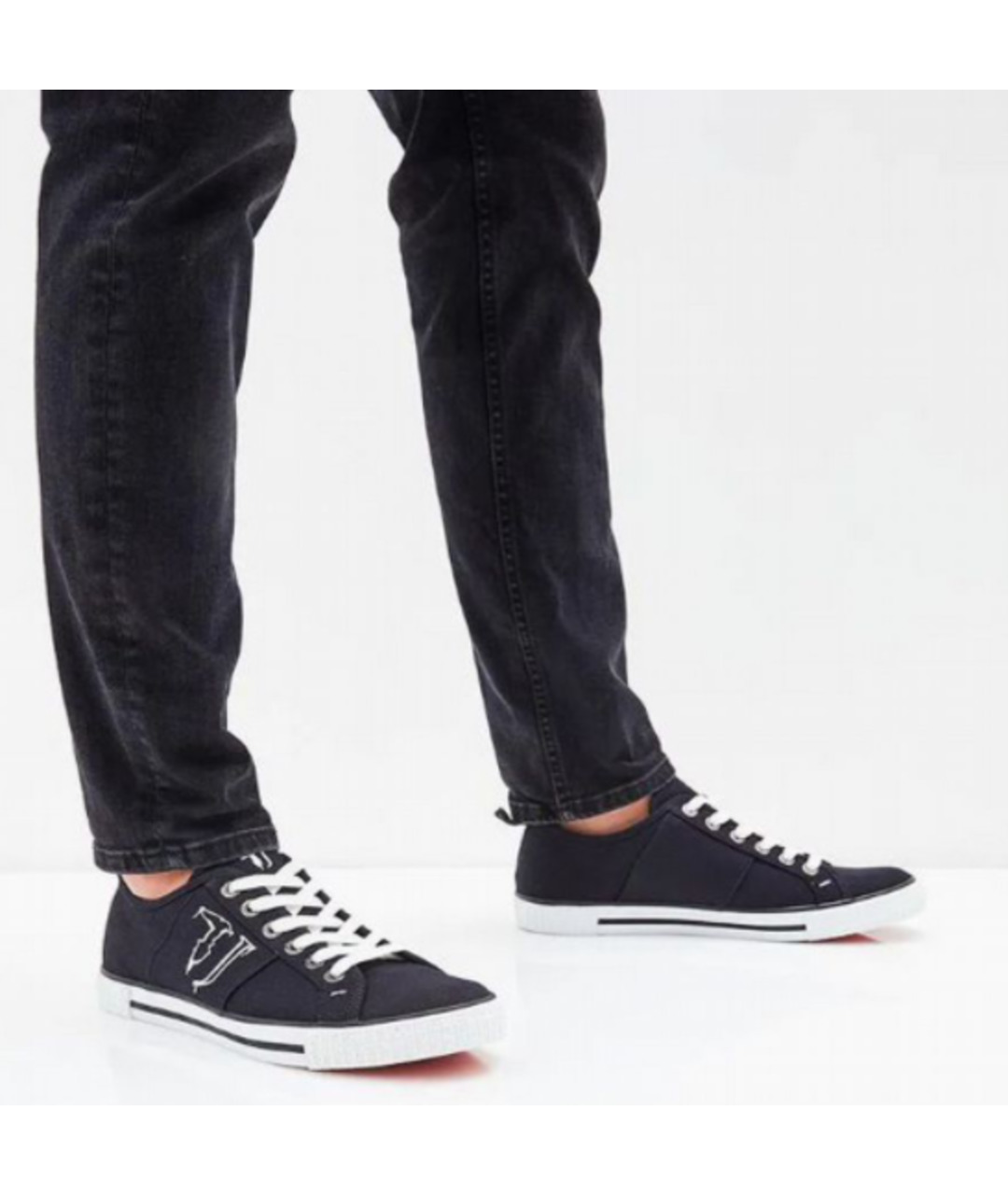 TRUSSARDI Черные текстильные низкие кроссовки / кеды, фото 5