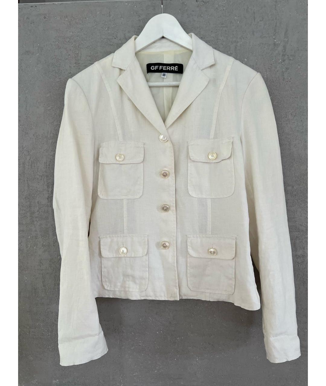 GIANFRANCO FERRE Белый льняной жакет/пиджак, фото 5