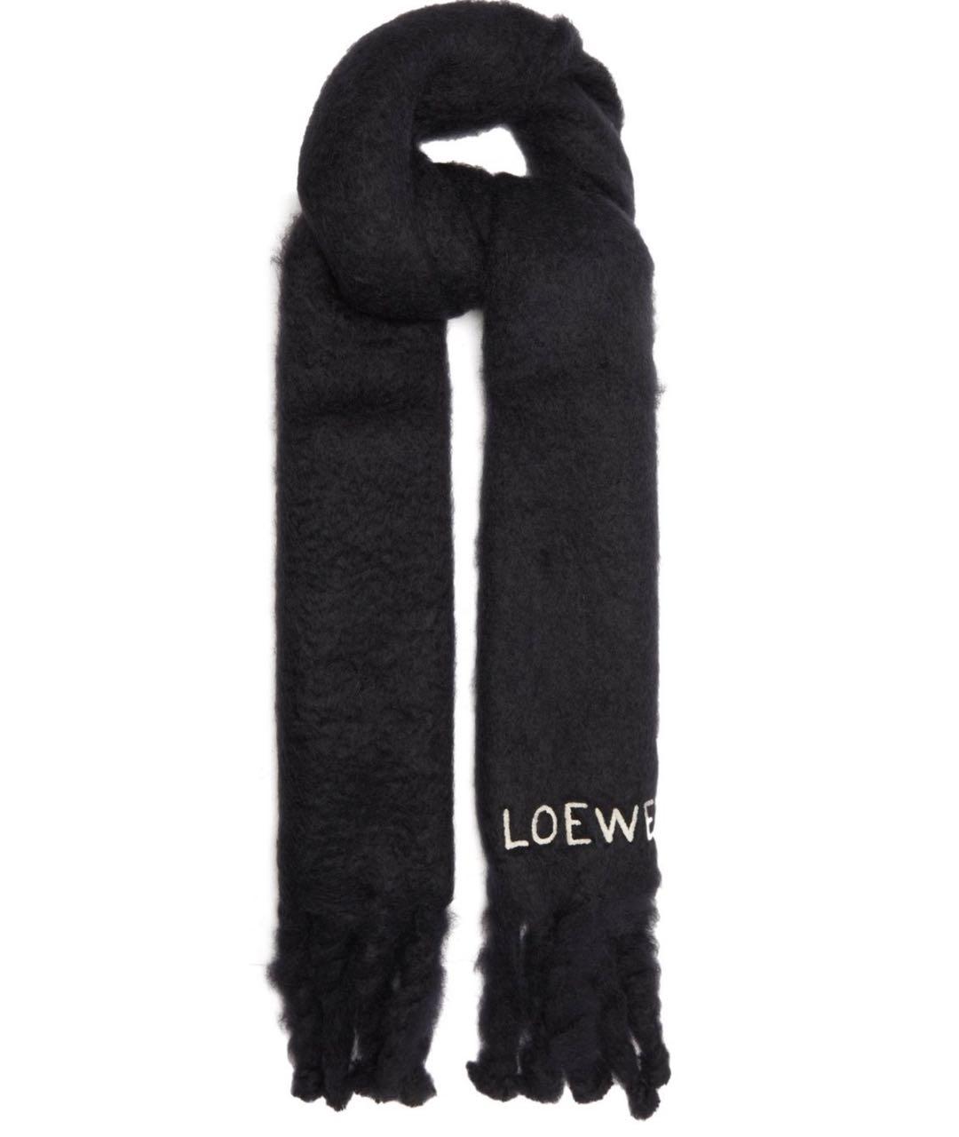 LOEWE Черный шерстяной шарф, фото 4