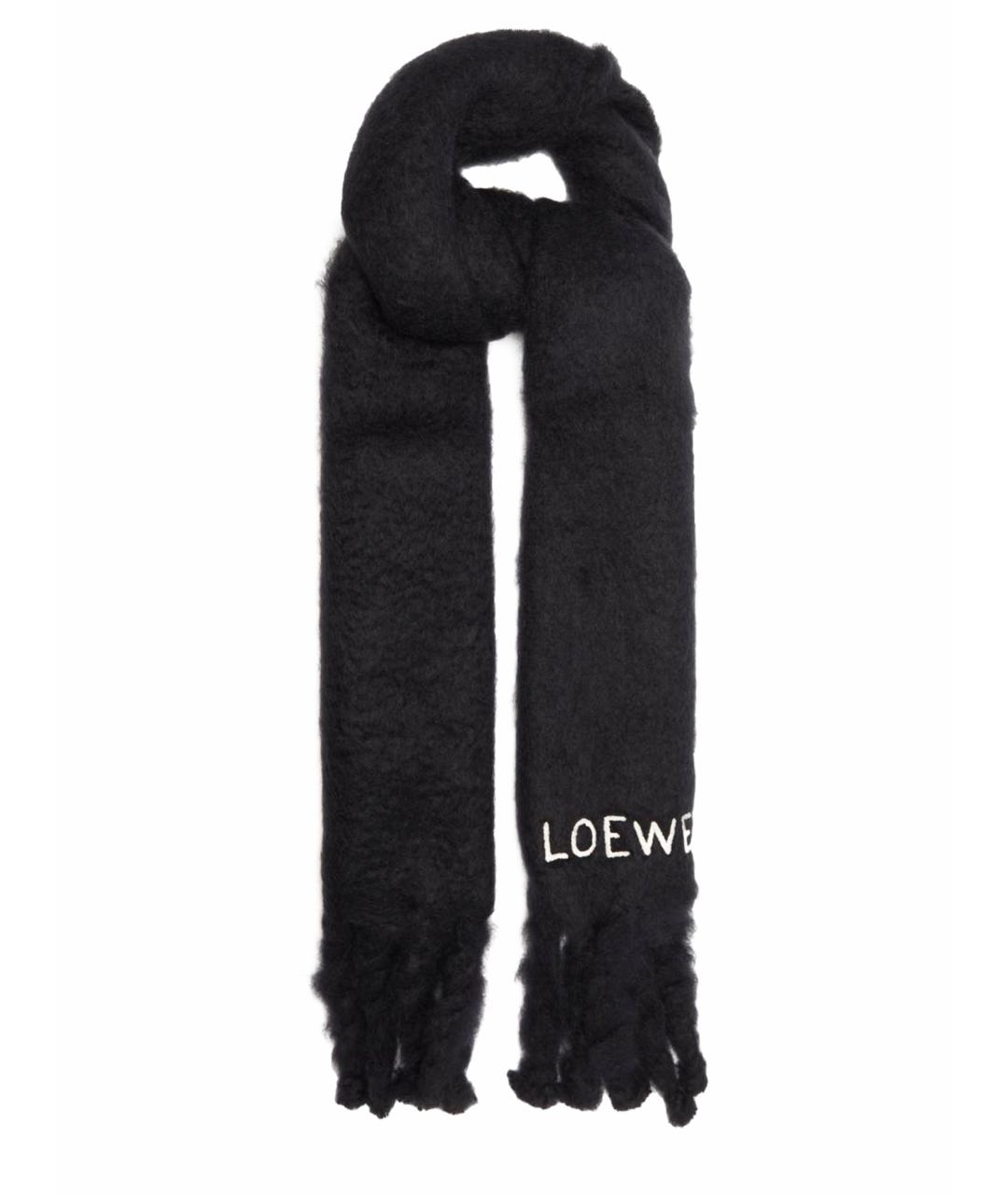 LOEWE Черный шерстяной шарф, фото 1