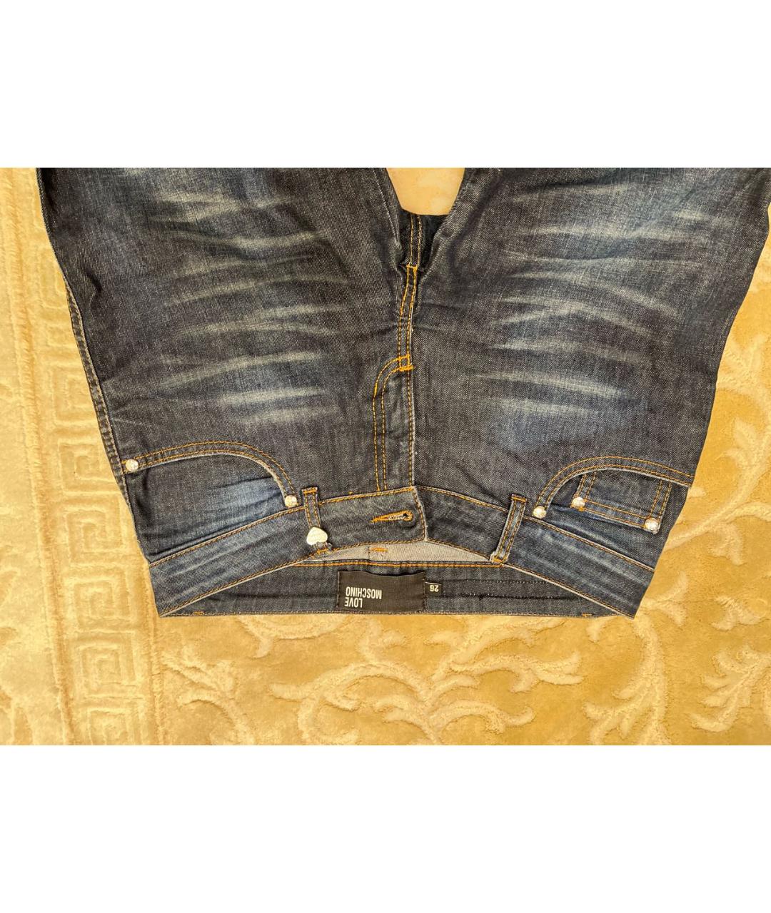 LOVE MOSCHINO Темно-синие хлопко-эластановые прямые джинсы, фото 4