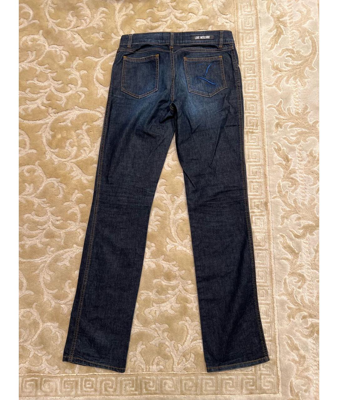 LOVE MOSCHINO Темно-синие хлопко-эластановые прямые джинсы, фото 2