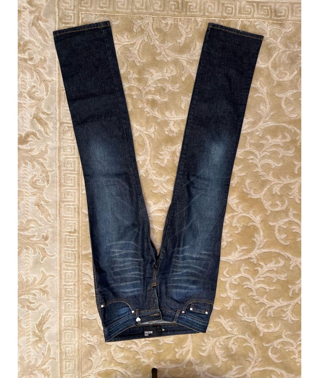 LOVE MOSCHINO Темно-синие хлопко-эластановые прямые джинсы, фото 8
