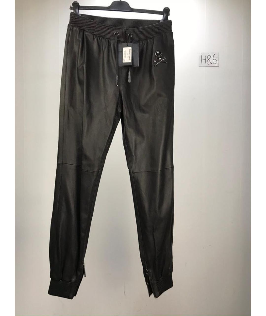 PHILIPP PLEIN Черные кожаные повседневные брюки, фото 7