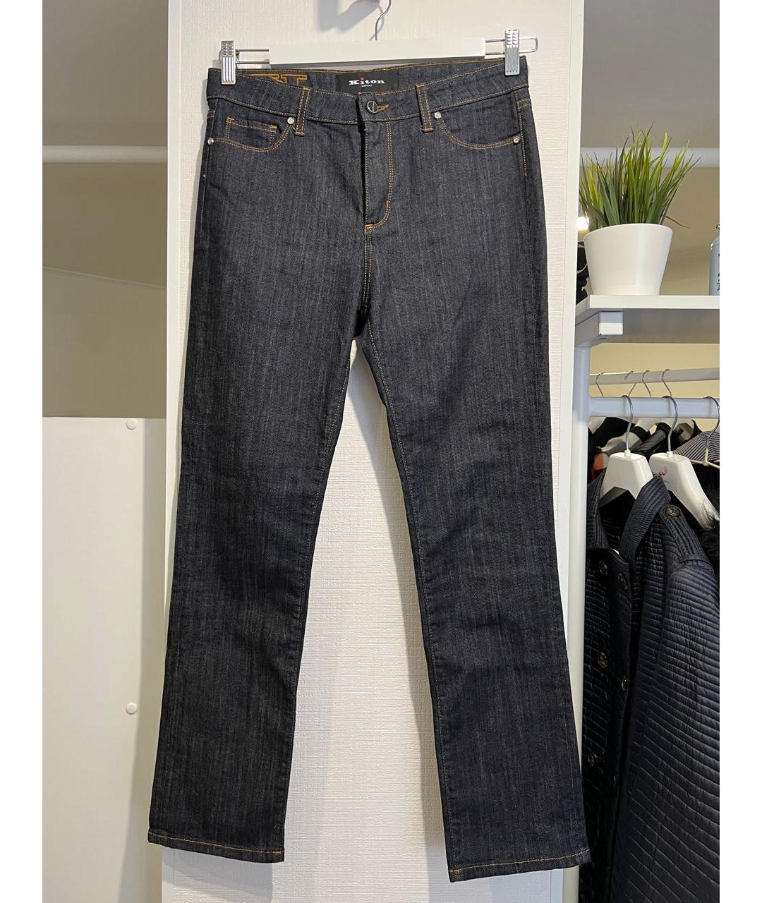 KITON Темно-синие хлопко-эластановые прямые джинсы, фото 8