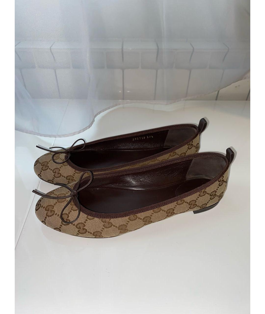 GUCCI Коричневые текстильные балетки, фото 9