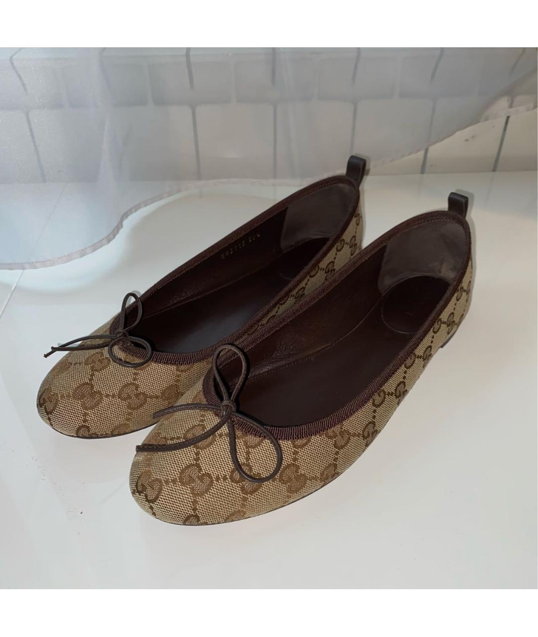 GUCCI Коричневые текстильные балетки, фото 2