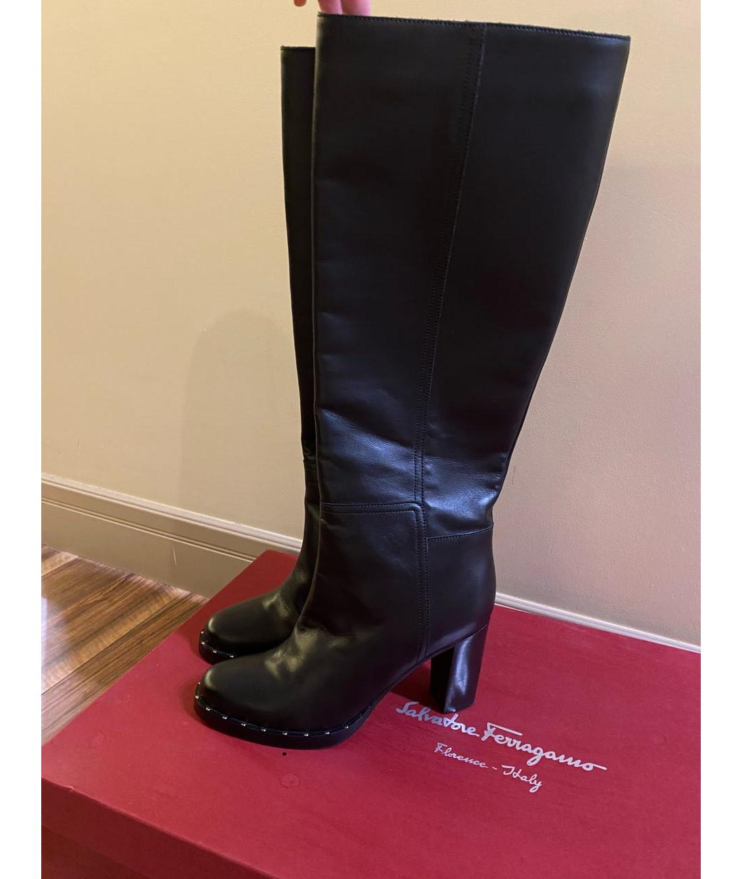 FERRAGAMO Черные кожаные сапоги, фото 7
