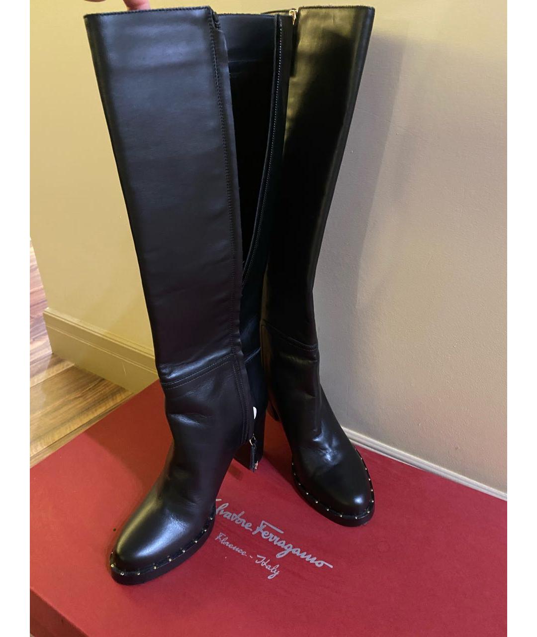 FERRAGAMO Черные кожаные сапоги, фото 4