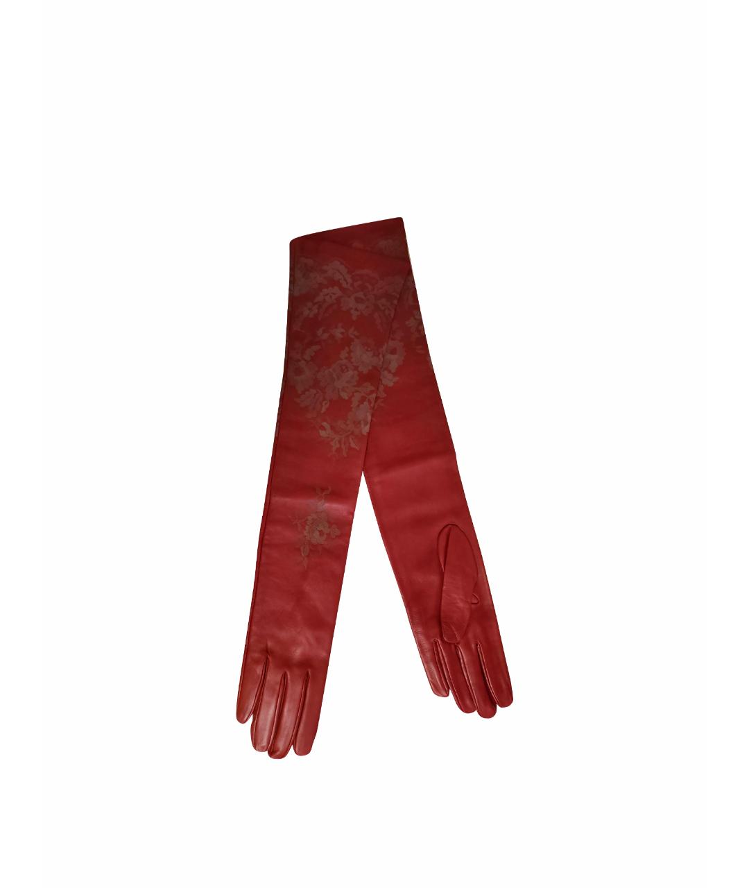 VALENTINO Красные кожаные перчатки, фото 1