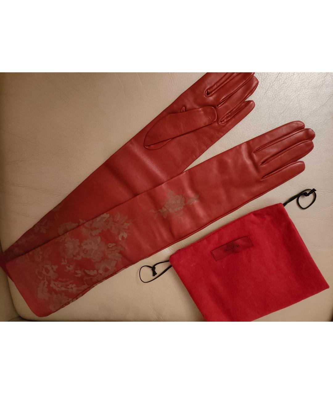 VALENTINO Красные кожаные перчатки, фото 3