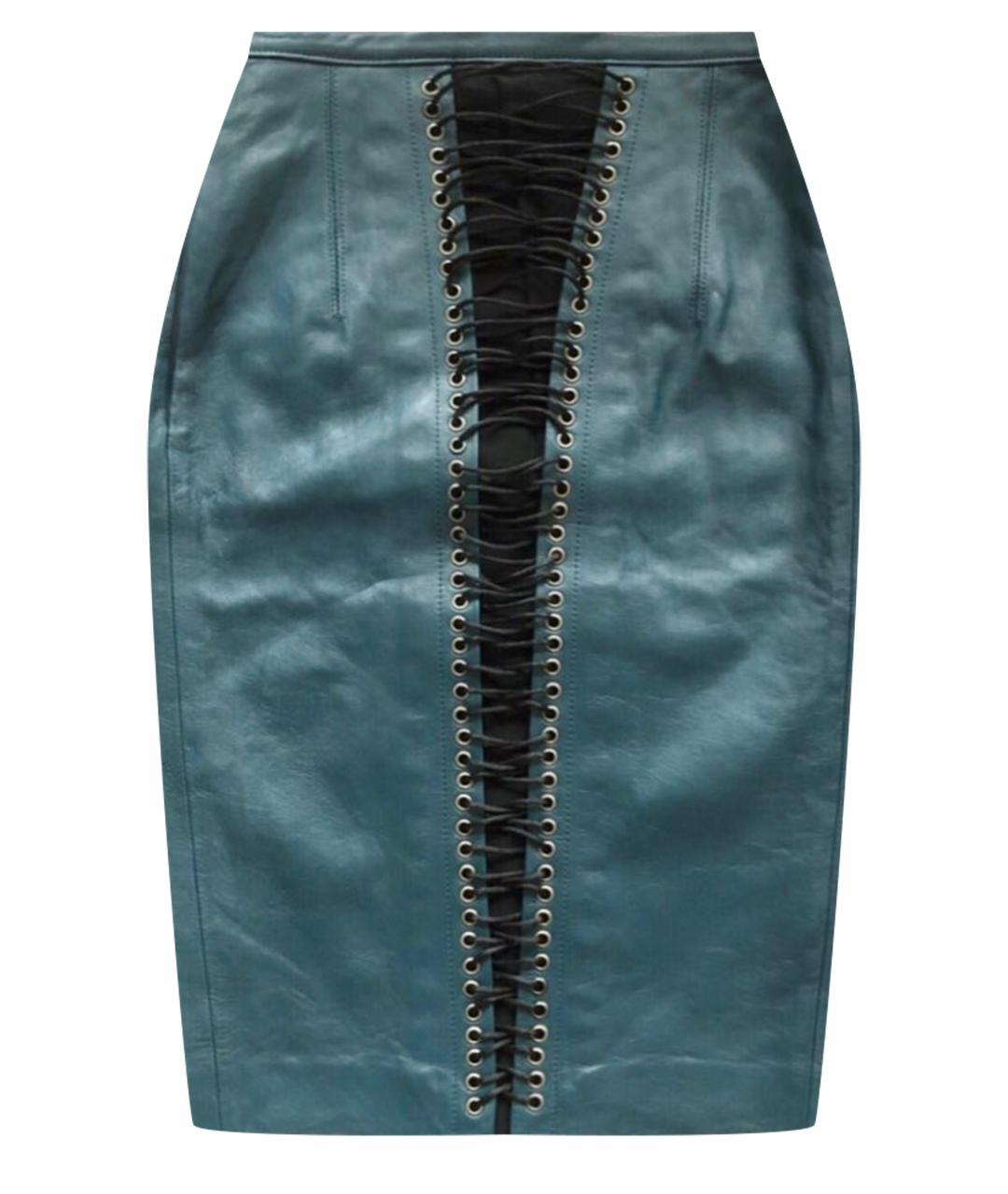 JOHN RICHMOND Темно-синяя кожаная юбка миди, фото 1