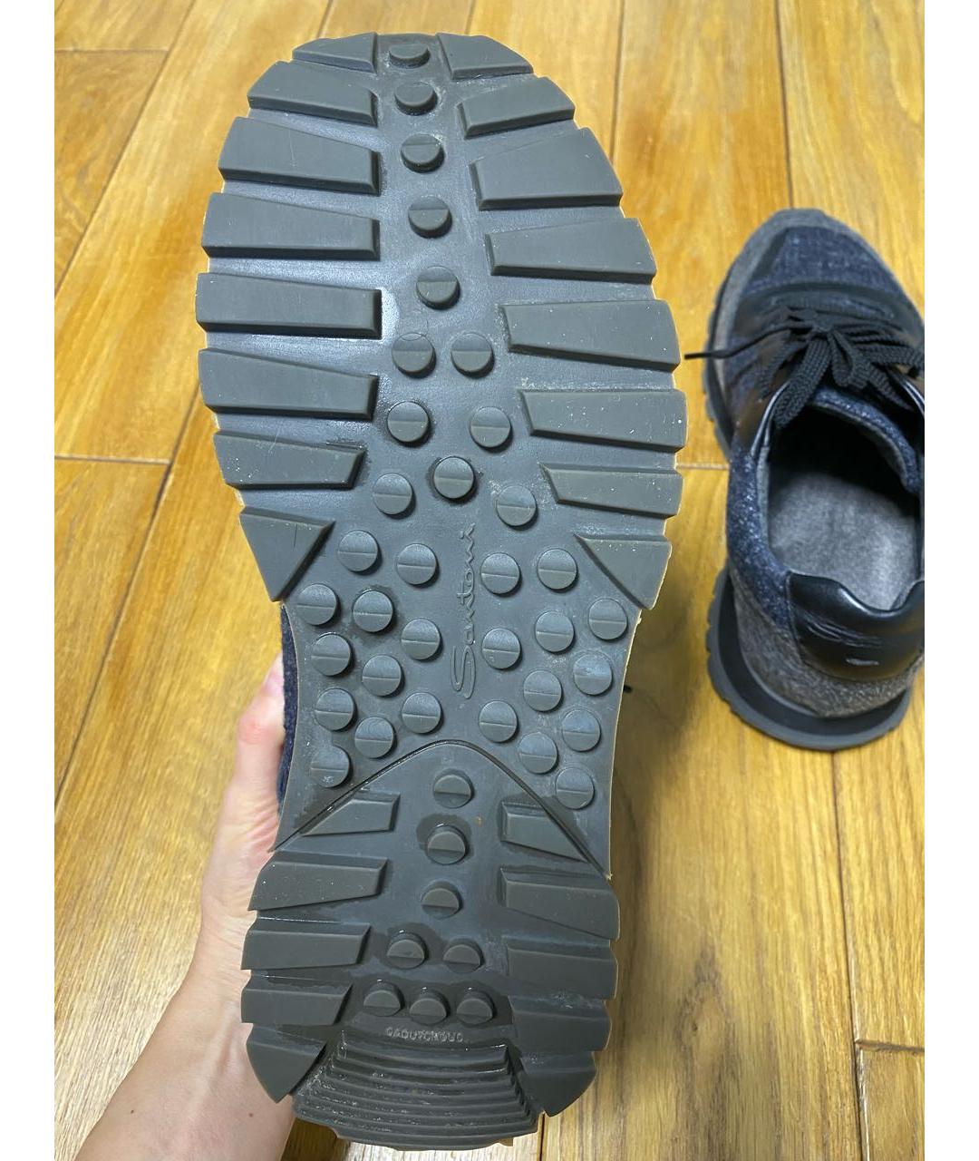 SANTONI Темно-синие текстильные низкие кроссовки / кеды, фото 5