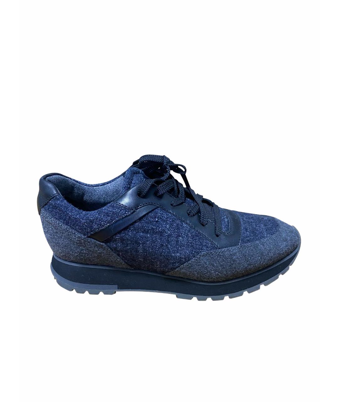SANTONI Темно-синие текстильные низкие кроссовки / кеды, фото 1