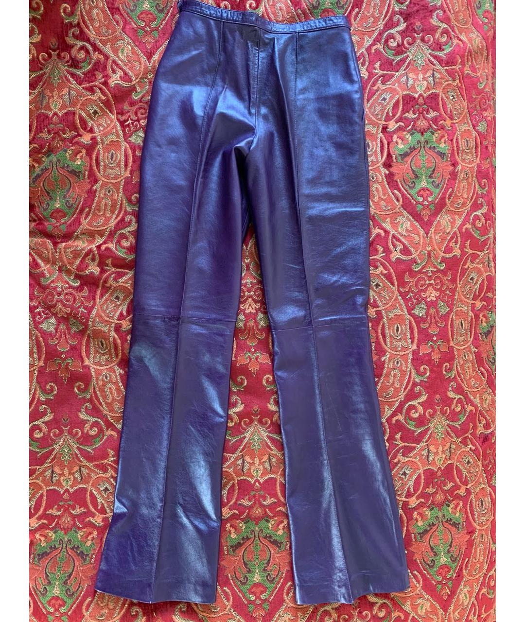 GIANFRANCO FERRE Фиолетовые кожаные прямые брюки, фото 6