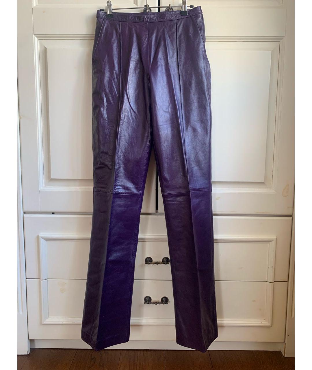 GIANFRANCO FERRE Фиолетовые кожаные прямые брюки, фото 9