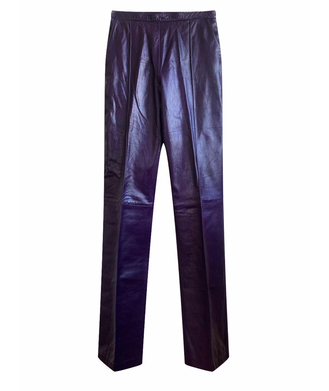 GIANFRANCO FERRE Фиолетовые кожаные прямые брюки, фото 1