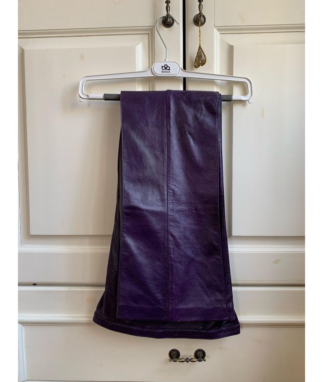 GIANFRANCO FERRE Фиолетовые кожаные прямые брюки, фото 7