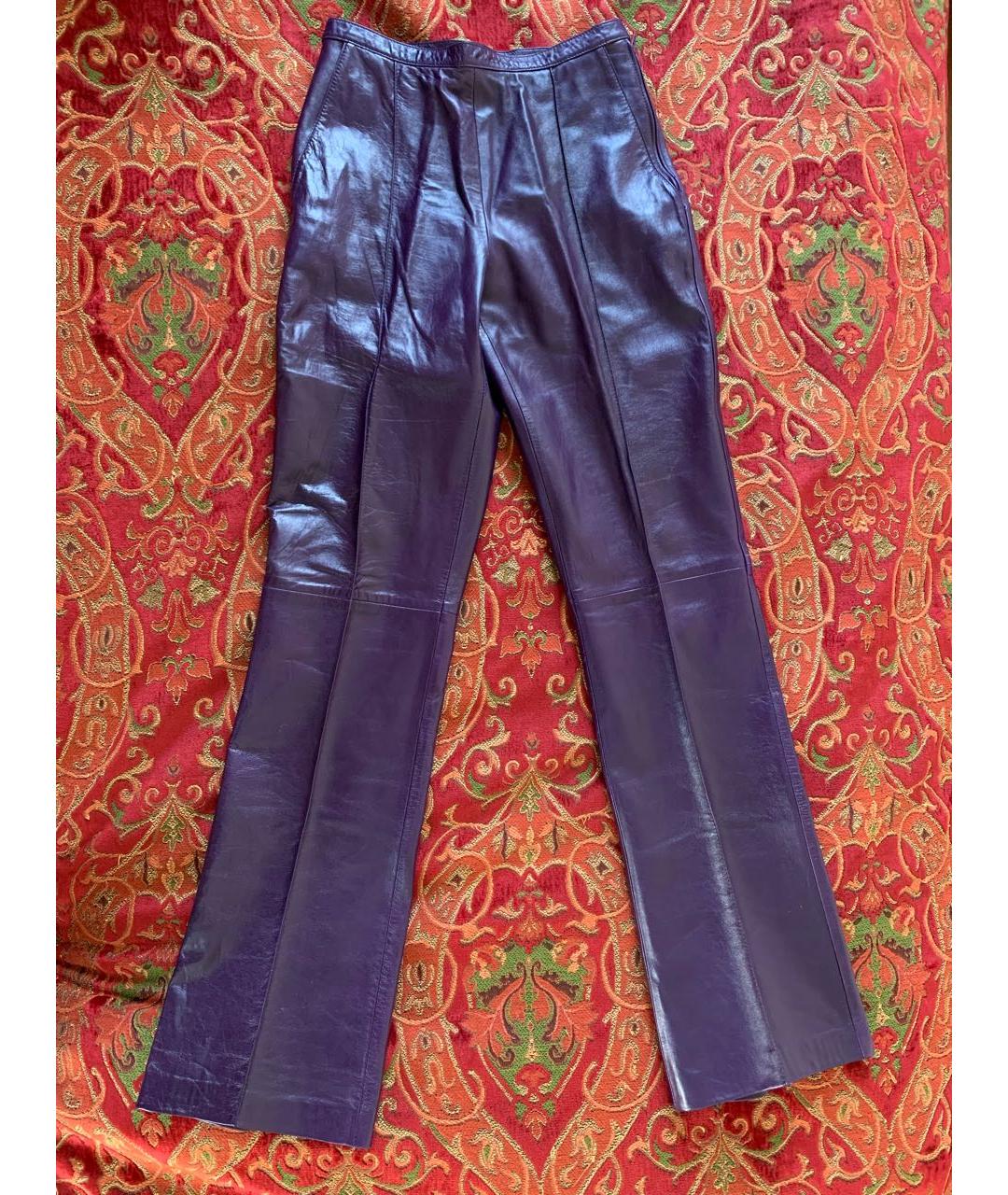 GIANFRANCO FERRE Фиолетовые кожаные прямые брюки, фото 5
