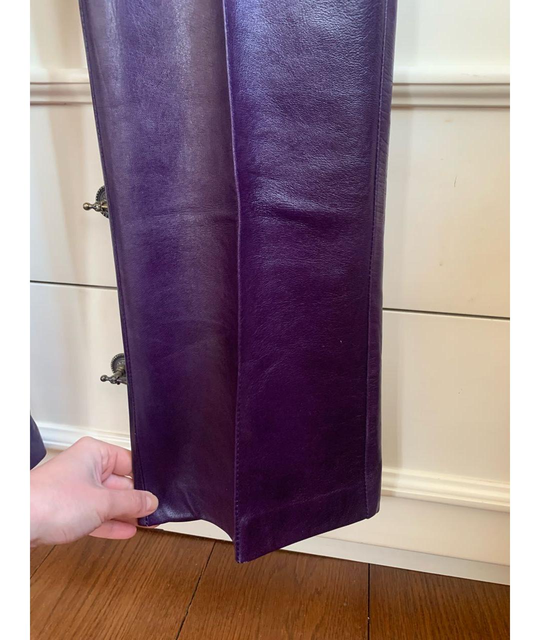 GIANFRANCO FERRE Фиолетовые кожаные прямые брюки, фото 8