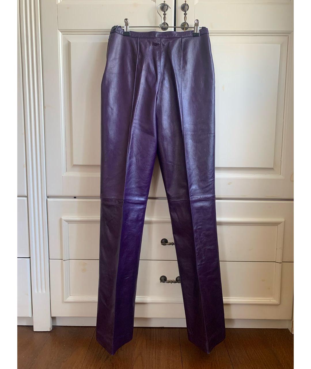 GIANFRANCO FERRE Фиолетовые кожаные прямые брюки, фото 2