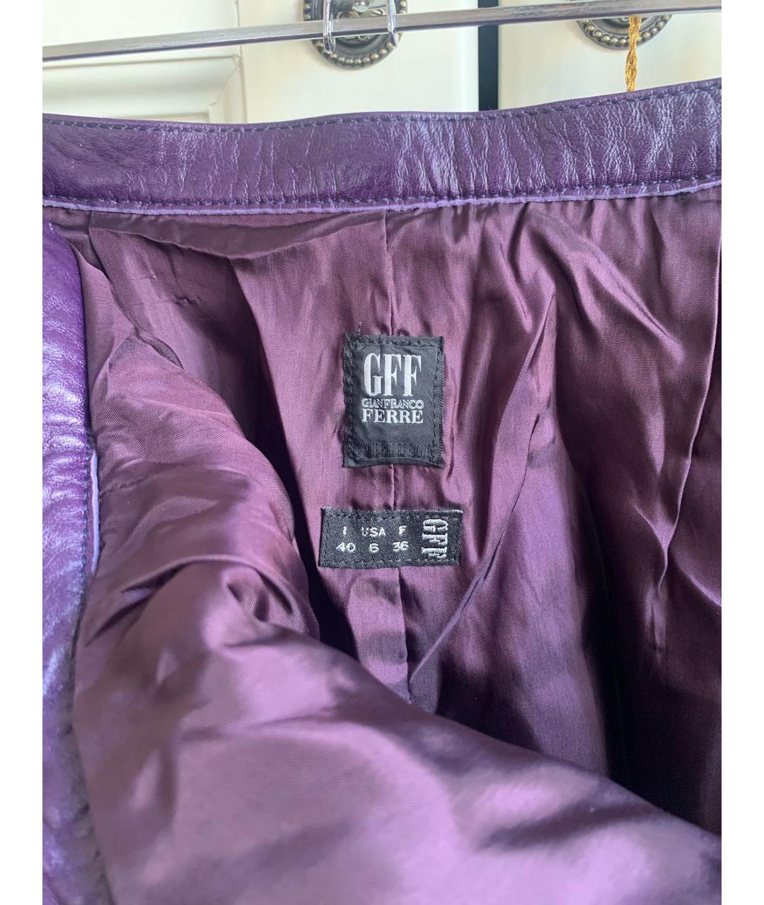 GIANFRANCO FERRE Фиолетовые кожаные прямые брюки, фото 3