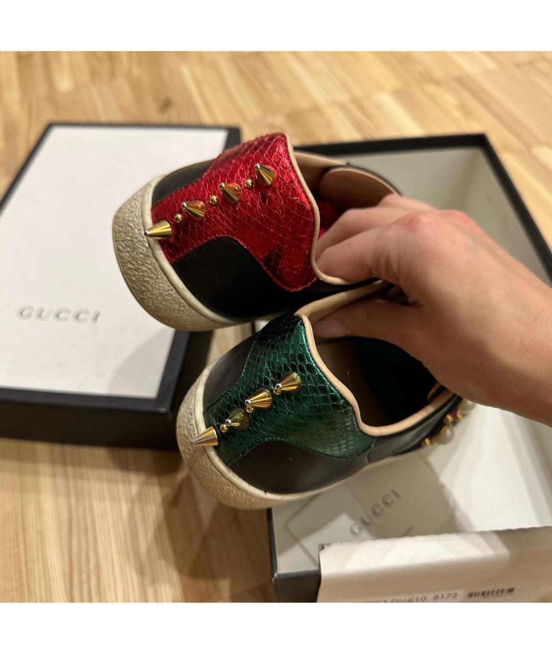 GUCCI Черные кожаные кеды, фото 4