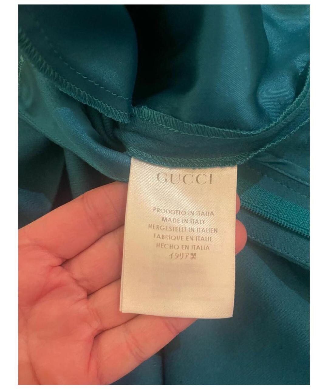 GUCCI Бирюзовые шерстяные брюки узкие, фото 4