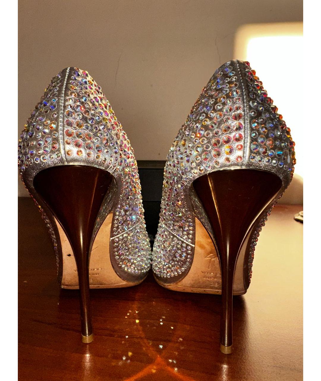 GIUSEPPE ZANOTTI DESIGN Серебряные кожаные свадебные туфли на высоком каблуке, фото 4