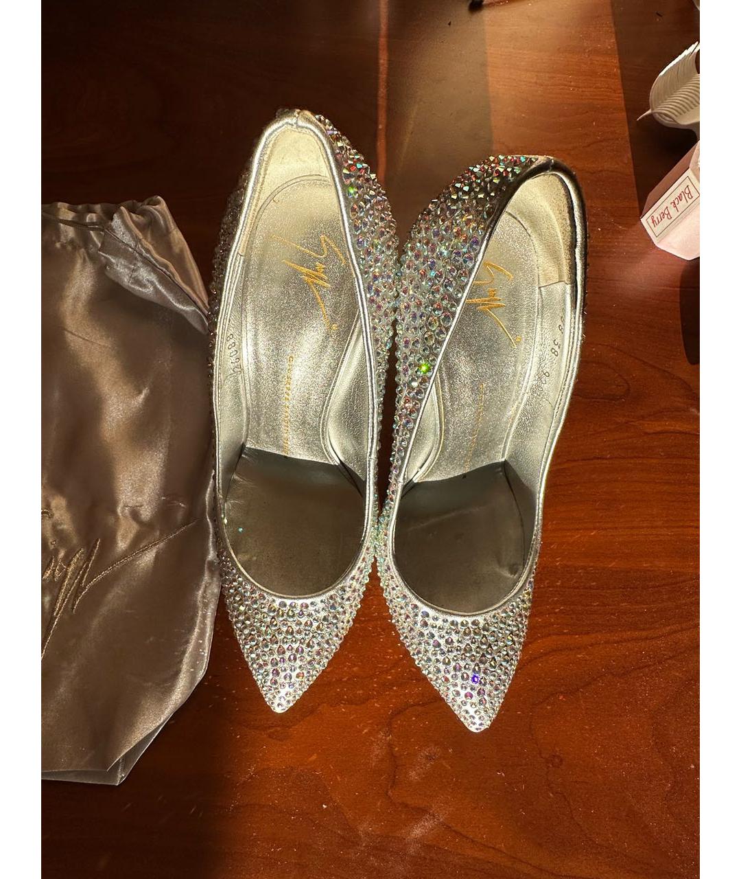 GIUSEPPE ZANOTTI DESIGN Серебряные кожаные свадебные туфли на высоком каблуке, фото 2